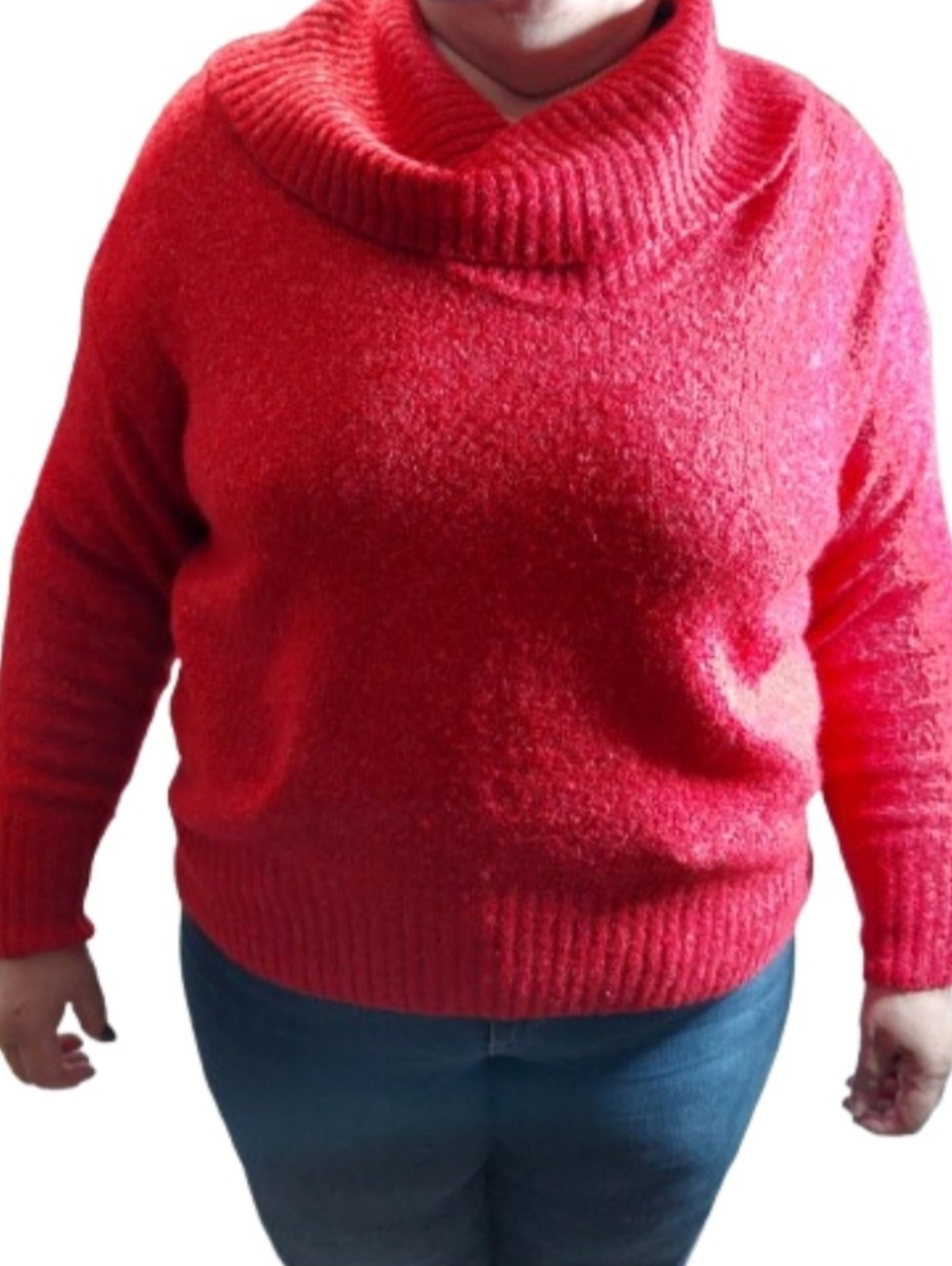 Michael Kors Red Blaze Cowl Neck Elliptical Hem Sweater Size 1X Red